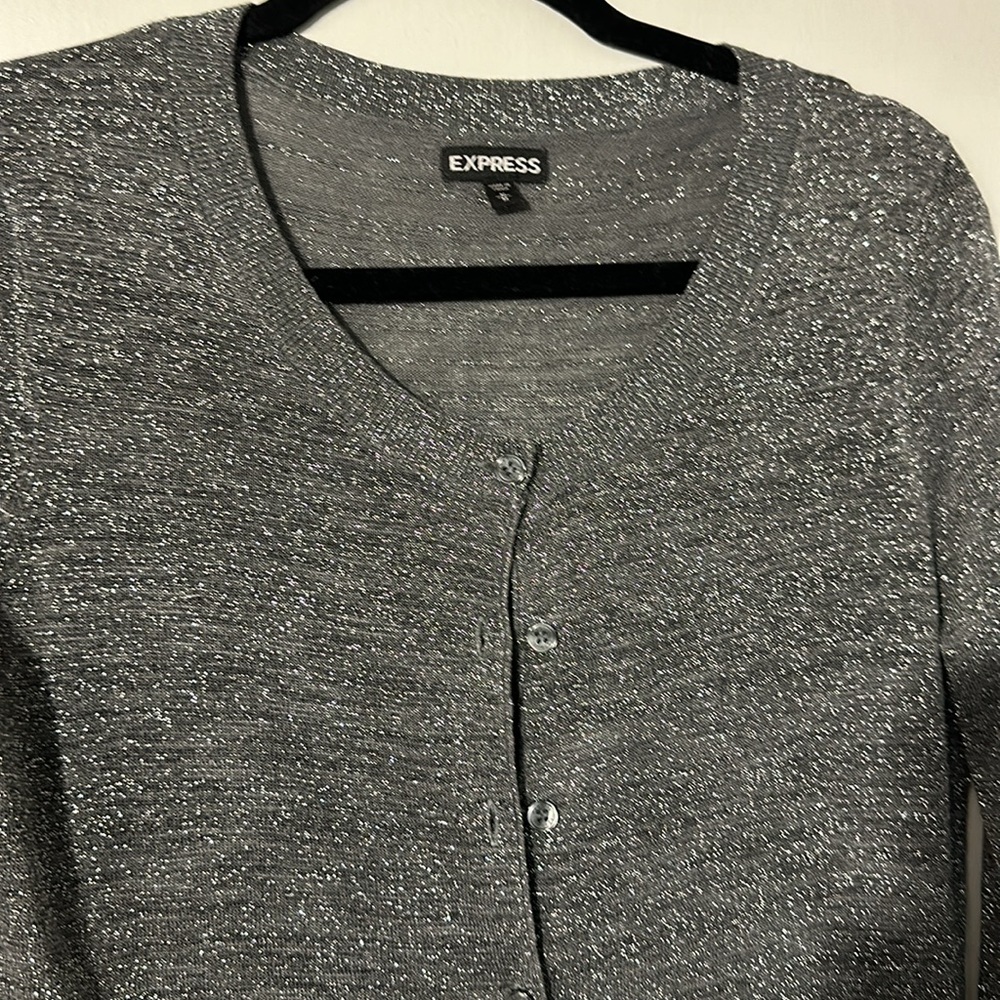 Woman’s Express Button Down Thin Silver Sparkling… - image 3